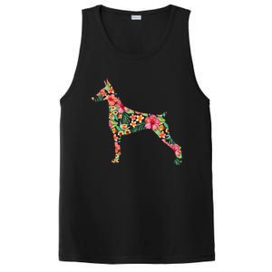 Doberman Flower Funny Dog Silhouette Floral Gifts  PosiCharge Competitor Tank