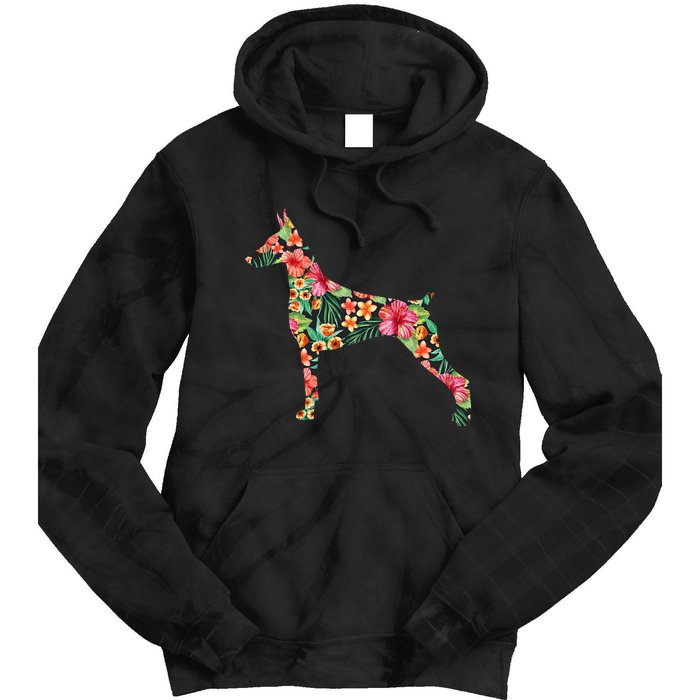 Doberman Flower Funny Dog Silhouette Floral Gifts  Tie Dye Hoodie