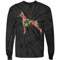 Doberman Flower Funny Dog Silhouette Floral Gifts  Tie-Dye Long Sleeve Shirt