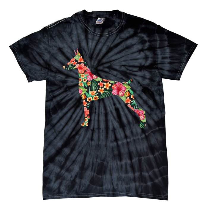 Doberman Flower Funny Dog Silhouette Floral Gifts  Tie-Dye T-Shirt