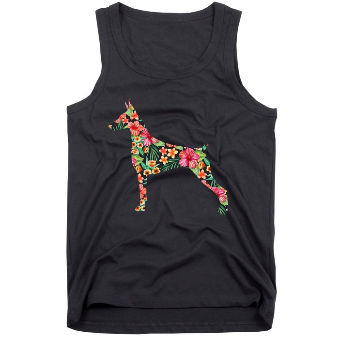 Doberman Flower Funny Dog Silhouette Floral Gifts  Tank Top