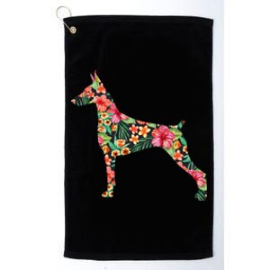 Doberman Flower Funny Dog Silhouette Floral Gifts  Platinum Collection Golf Towel