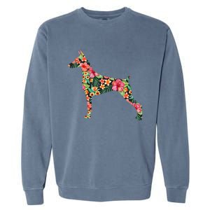 Doberman Flower Funny Dog Silhouette Floral Gifts  Garment-Dyed Sweatshirt