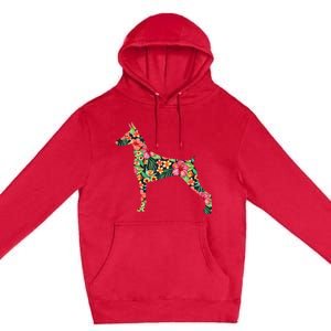 Doberman Flower Funny Dog Silhouette Floral Gifts  Premium Pullover Hoodie