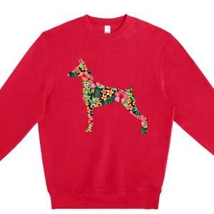 Doberman Flower Funny Dog Silhouette Floral Gifts  Premium Crewneck Sweatshirt