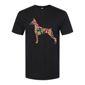 Doberman Flower Funny Dog Silhouette Floral Gifts  Softstyle CVC T-Shirt