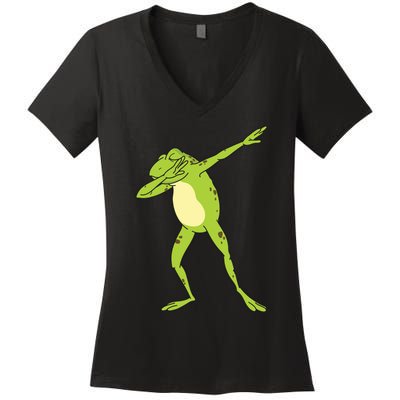 Dabbing Frog For Funny Animal Dance Gift Women's V-Neck T-Shirt