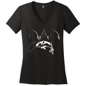 Dad Fishing Fisherman Daddy Fathers Day Gift Women's V-Neck T-Shirt