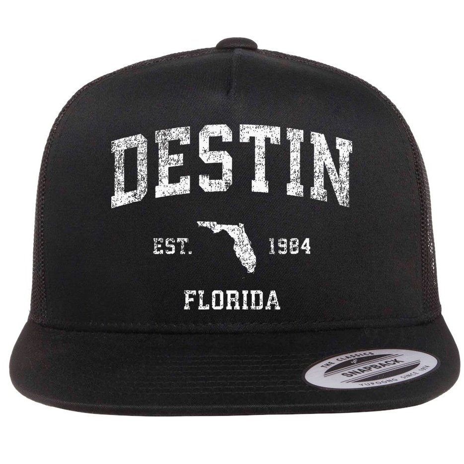 Destin Florida Fl Vintage Athletic Sports Design Flat Bill Trucker Hat