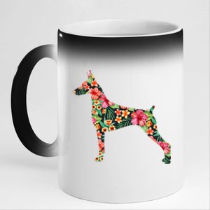 Doberman Flower Funny Dog Silhouette Floral Gifts Women 11oz Black Color Changing Mug