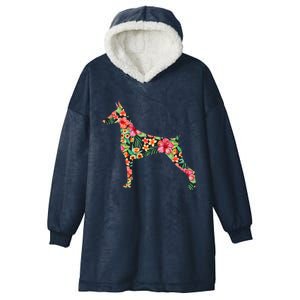 Doberman Flower Funny Dog Silhouette Floral Gifts Women Hooded Wearable Blanket