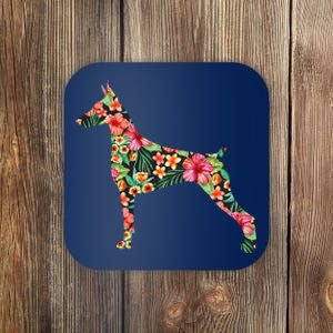 Doberman Flower Funny Dog Silhouette Floral Gifts Women Coaster