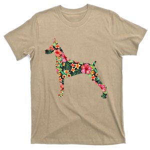 Doberman Flower Funny Dog Silhouette Floral Gifts Women T-Shirt