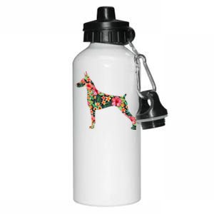 Doberman Flower Funny Dog Silhouette Floral Gifts Women Aluminum Water Bottle