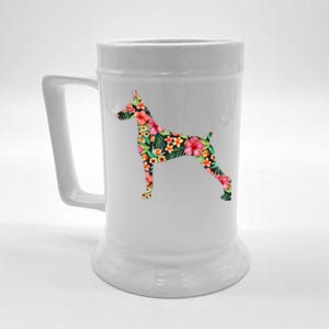 Doberman Flower Funny Dog Silhouette Floral Gifts Women Beer Stein