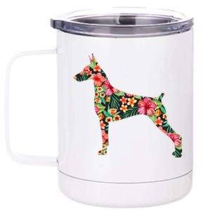 Doberman Flower Funny Dog Silhouette Floral Gifts Women 12 oz Stainless Steel Tumbler Cup