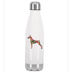 Doberman Flower Funny Dog Silhouette Floral Gifts Women Stainless Steel Insulated Water Bottle