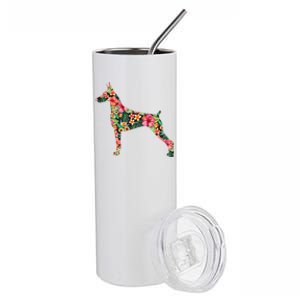 Doberman Flower Funny Dog Silhouette Floral Gifts Women Stainless Steel Tumbler