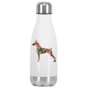 Doberman Flower Funny Dog Silhouette Floral Gifts Women Stainless Steel Insulated Water Bottle