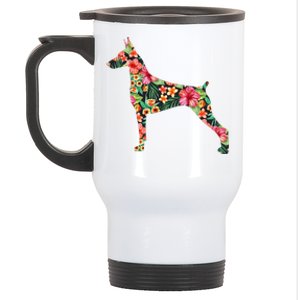 Doberman Flower Funny Dog Silhouette Floral Gifts Women Stainless Steel Travel Mug