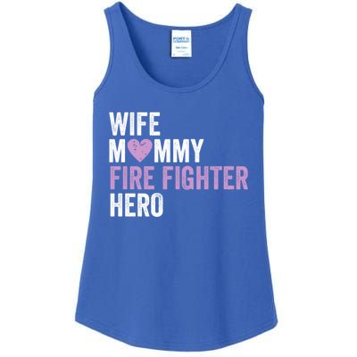 Distressed Fire Fighter Gift Wife Mommy Fire Fighter Hero Gift Ladies Essential Tank