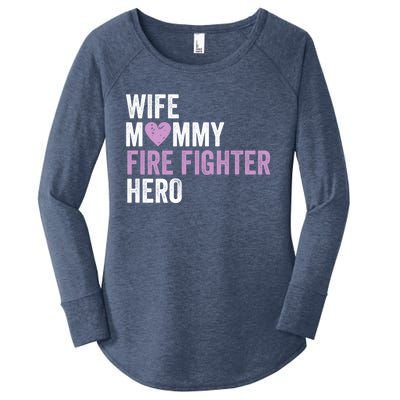 Distressed Fire Fighter Gift Wife Mommy Fire Fighter Hero Gift Women's Perfect Tri Tunic Long Sleeve Shirt