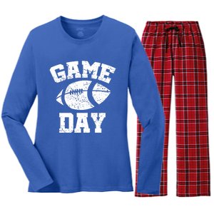 Distressed Football Game Day At College Or School Great Gift Women's Long Sleeve Flannel Pajama Set 