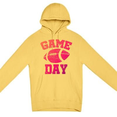 Distressed Football Game Day At College Or School Great Gift Premium Pullover Hoodie