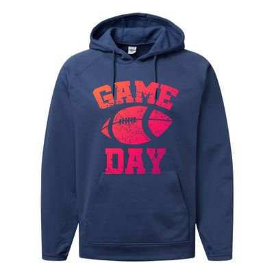 Distressed Football Game Day At College Or School Great Gift Performance Fleece Hoodie