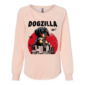 Dogzilla Funny Giant Dachshund Cute Wiener Dog In City Womens California Wash Sweatshirt