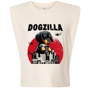 Dogzilla Funny Giant Dachshund Cute Wiener Dog In City Garment-Dyed Women's Muscle Tee