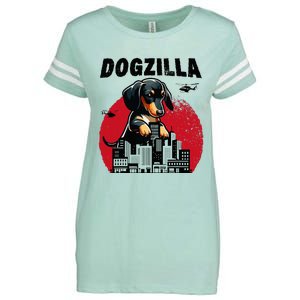 Dogzilla Funny Giant Dachshund Cute Wiener Dog In City Enza Ladies Jersey Football T-Shirt