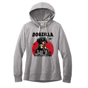 Dogzilla Funny Giant Dachshund Cute Wiener Dog In City Women's Fleece Hoodie