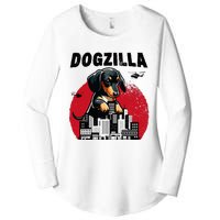 Dogzilla Funny Giant Dachshund Cute Wiener Dog In City Women's Perfect Tri Tunic Long Sleeve Shirt