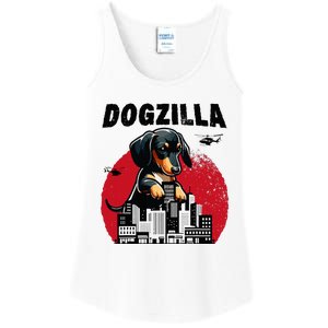 Dogzilla Funny Giant Dachshund Cute Wiener Dog In City Ladies Essential Tank