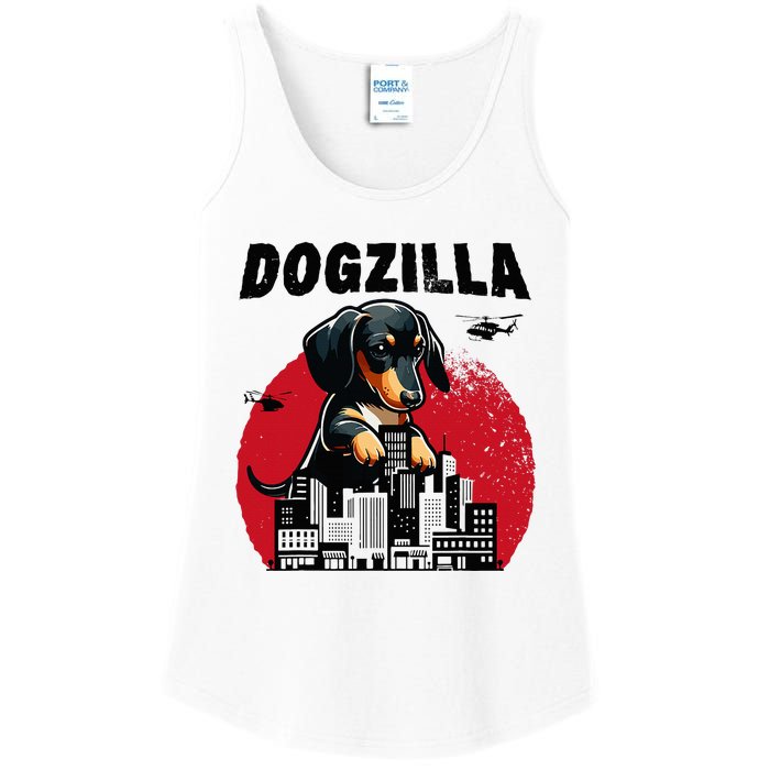 Dogzilla Funny Giant Dachshund Cute Wiener Dog In City Ladies Essential Tank