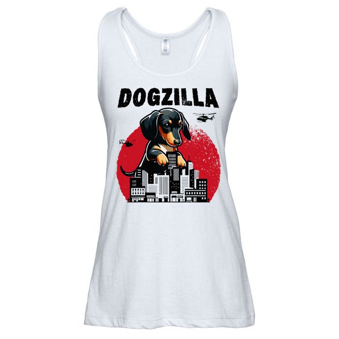 Dogzilla Funny Giant Dachshund Cute Wiener Dog In City Ladies Essential Flowy Tank