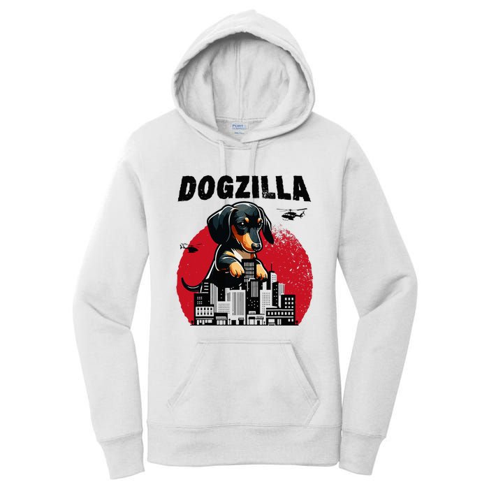 Dogzilla Funny Giant Dachshund Cute Wiener Dog In City Women's Pullover Hoodie