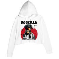 Dogzilla Funny Giant Dachshund Cute Wiener Dog In City Crop Fleece Hoodie