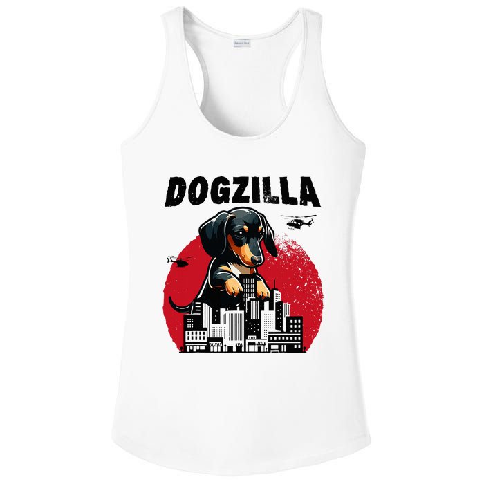 Dogzilla Funny Giant Dachshund Cute Wiener Dog In City Ladies PosiCharge Competitor Racerback Tank