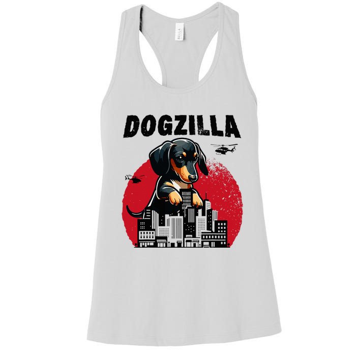 Dogzilla Funny Giant Dachshund Cute Wiener Dog In City Women's Racerback Tank