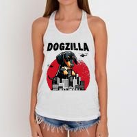 Dogzilla Funny Giant Dachshund Cute Wiener Dog In City Women's Knotted Racerback Tank