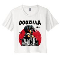 Dogzilla Funny Giant Dachshund Cute Wiener Dog In City Women's Crop Top Tee