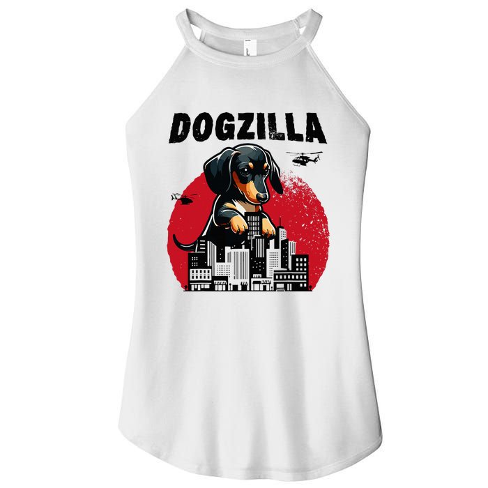 Dogzilla Funny Giant Dachshund Cute Wiener Dog In City Women's Perfect Tri Rocker Tank