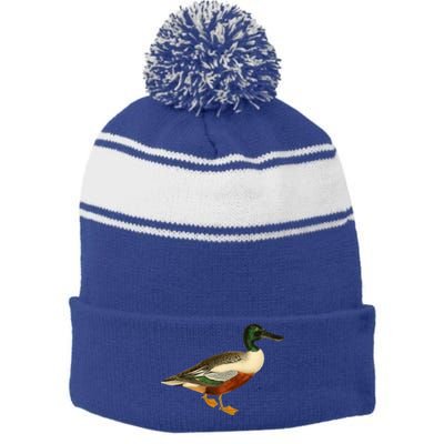 Duck Funny Gift Cute Shoveler Duck Vintage Duck Graphic Gift Stripe Pom Pom Beanie