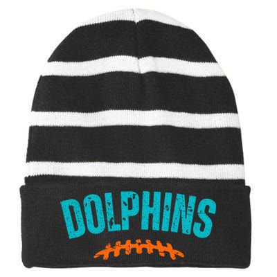 Dolphins Football Gift For Miami Fan Sport Striped Beanie with Solid Band