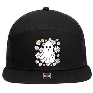 Daisy Floral Ghost Cute Halloween 7 Panel Mesh Trucker Snapback Hat