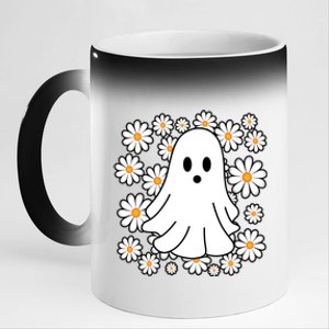 Daisy Floral Ghost Cute Halloween 11oz Black Color Changing Mug