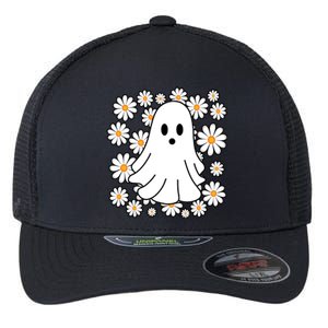 Daisy Floral Ghost Cute Halloween Flexfit Unipanel Trucker Cap