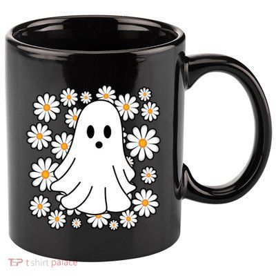 Daisy Floral Ghost Cute Halloween 11oz C Handle Ceramic Mug